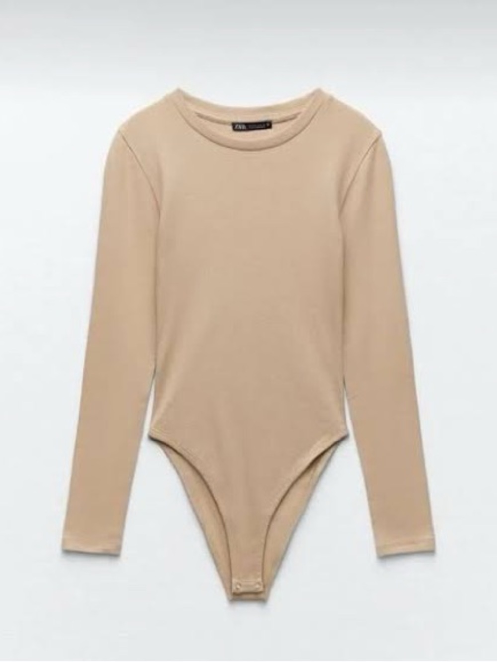 Zara Beige Long Sleeve Rib Bodysuit